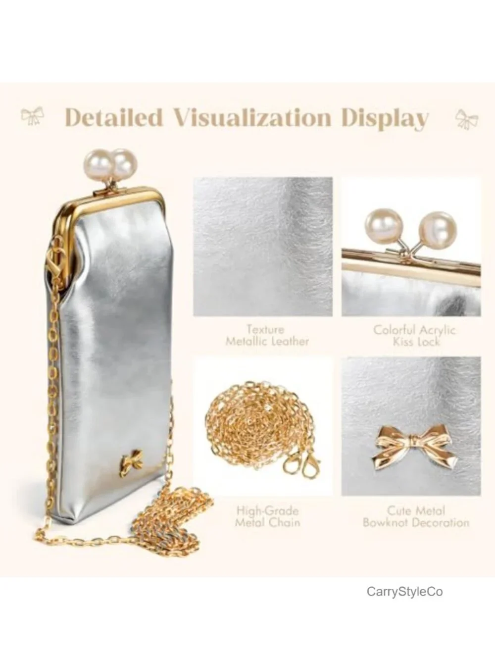 Designer Faux Leather Chain Crossbody Mini Phone Bag with Kiss Lock